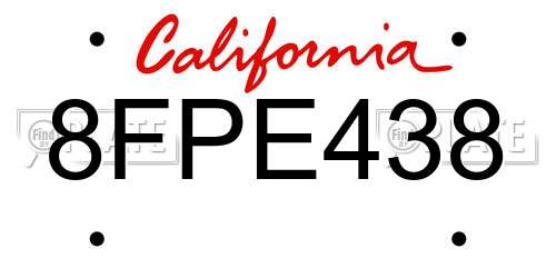 8FPE438 California License Plate