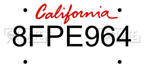8FPE964 California License Plate