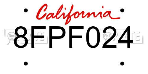 8FPF024 California License Plate