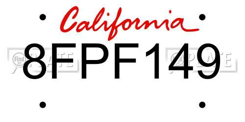 8FPF149 California License Plate