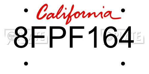 8FPF164 California License Plate