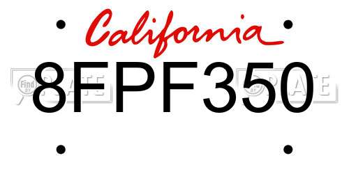 8FPF350 California License Plate