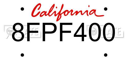 8FPF400 California License Plate