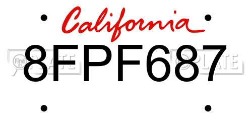 8FPF687 California License Plate
