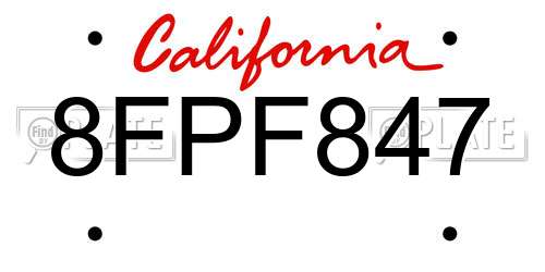 8FPF847 California License Plate