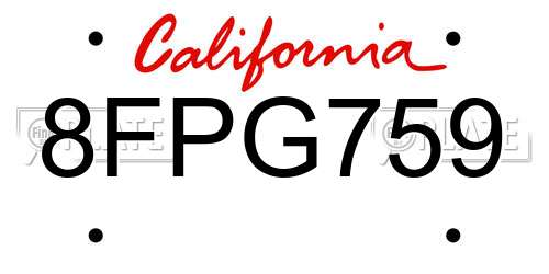 8FPG759 California License Plate