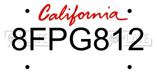 8FPG812 California License Plate
