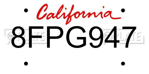 8FPG947 California License Plate