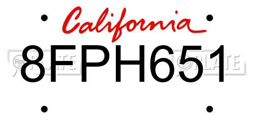 8FPH651 California License Plate
