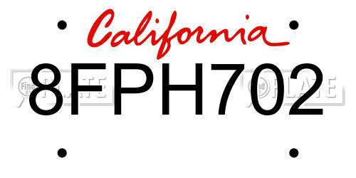 8FPH702 California License Plate