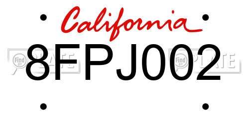8FPJ002 California License Plate