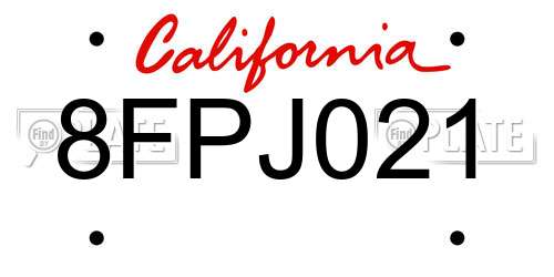 8FPJ021 California License Plate