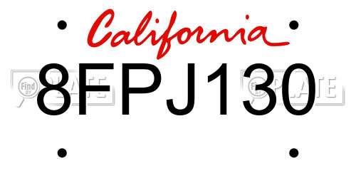 8FPJ130 California License Plate