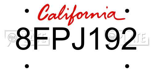 8FPJ192 California License Plate