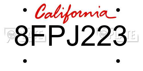 8FPJ223 California License Plate