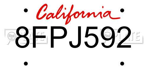 8FPJ592 California License Plate