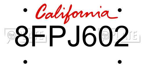 8FPJ602 California License Plate