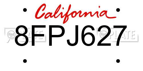 8FPJ627 California License Plate