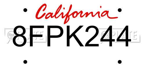 8FPK244 California License Plate