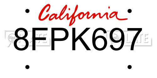 8FPK697 California License Plate