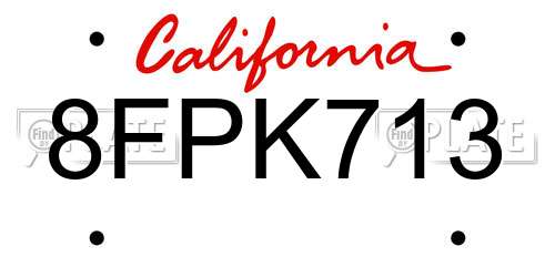 8FPK713 California License Plate