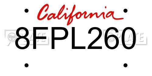 8FPL260 California License Plate