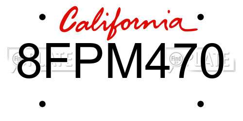 8FPM470 California License Plate