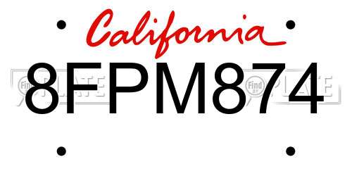 8FPM874 California License Plate