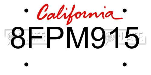 8FPM915 California License Plate