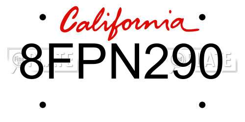 8FPN290 California License Plate