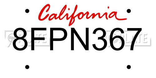 8FPN367 California License Plate