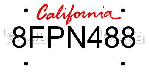 8FPN488 California License Plate