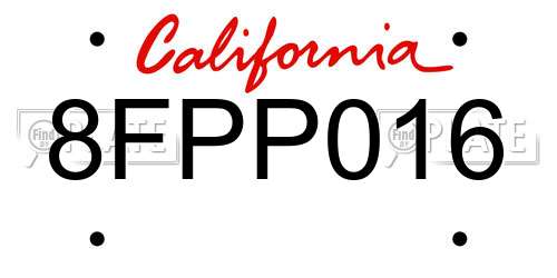8FPP016 California License Plate