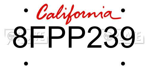 8FPP239 California License Plate