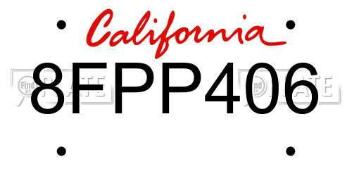 8FPP406 California License Plate