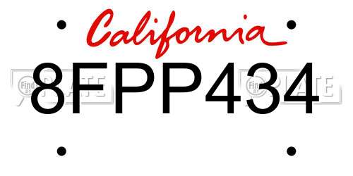 8FPP434 California License Plate