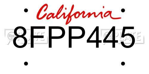 8FPP445 California License Plate