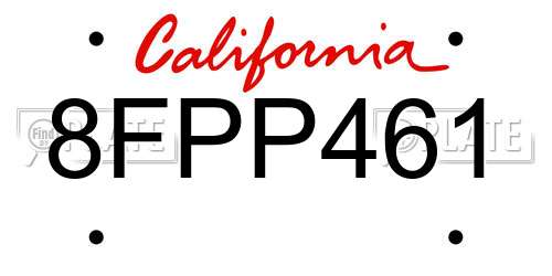 8FPP461 California License Plate