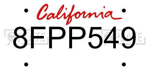 8FPP549 California License Plate