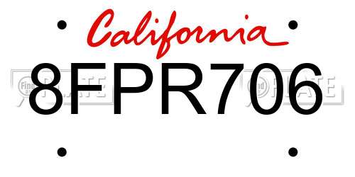 8FPR706 California License Plate