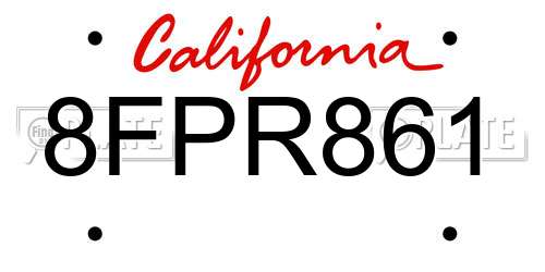 8FPR861 California License Plate