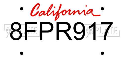 8FPR917 California License Plate
