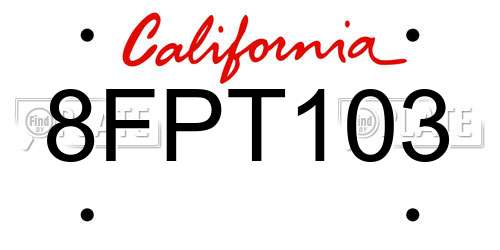 8FPT103 California License Plate