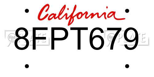 8FPT679 California License Plate
