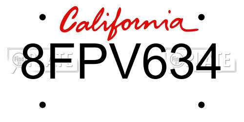 8FPV634 California License Plate