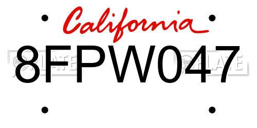 8FPW047 California License Plate
