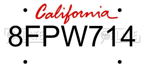 8FPW714 California License Plate
