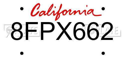 8FPX662 California License Plate