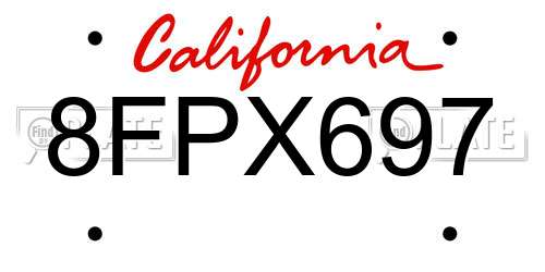 8FPX697 California License Plate