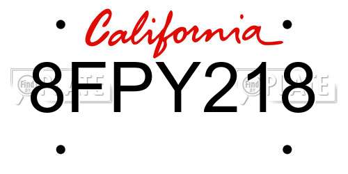 8FPY218 California License Plate